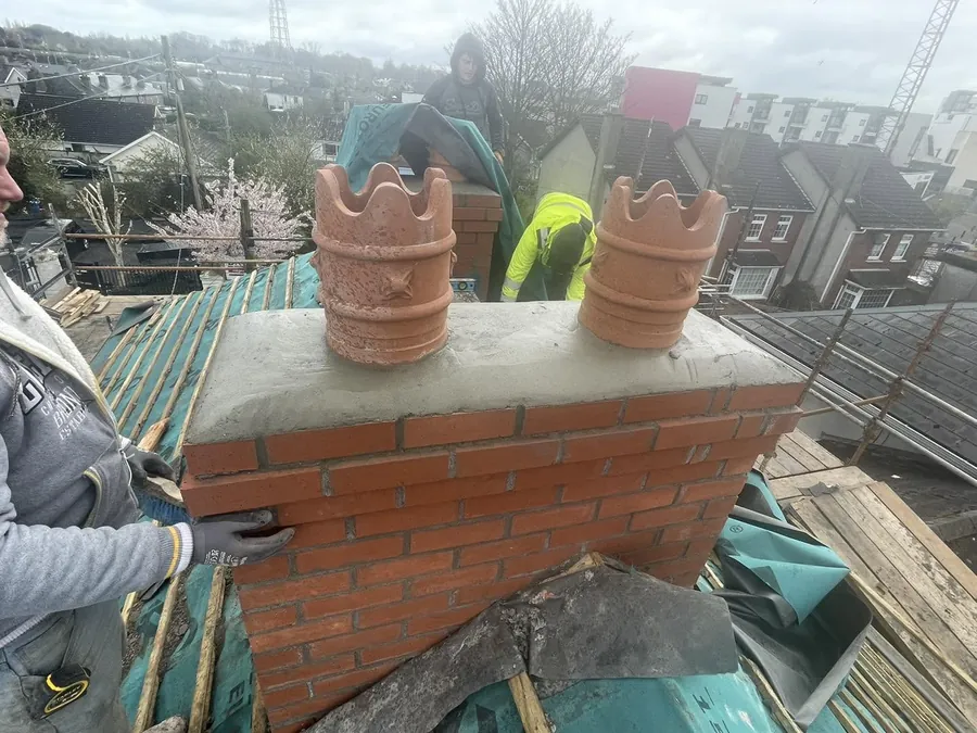 Chimney stack rebuilt in brick with two new pots, Flaherty Roof and Driveways