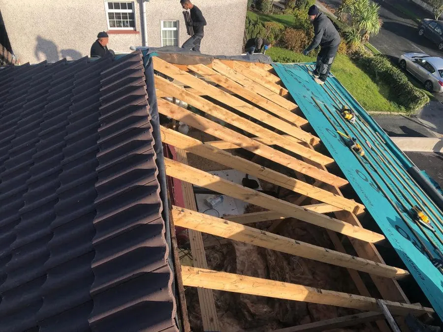 Roof stripped to the rafters with new membrane going on, Flaherty Roof and Driveways